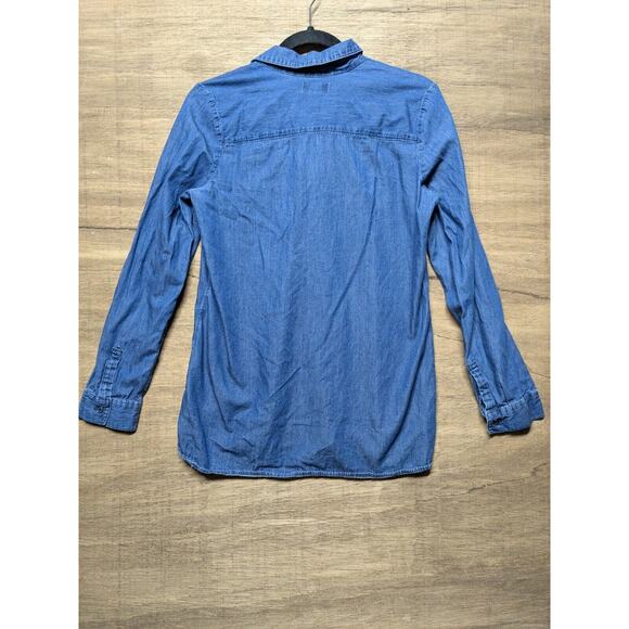 Old Navy Wmns Sz S Dark Blue Chambray Jean Long Sleeve Tunic Top Cowboy Western - Picture 5 of 7